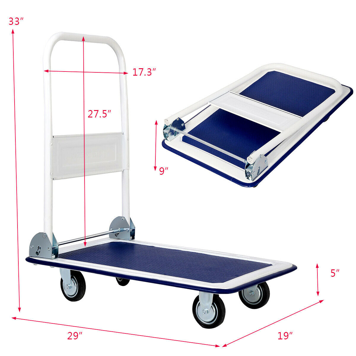 330 Lbs Foldable Platform Cart Dolly - Blue Vinyl