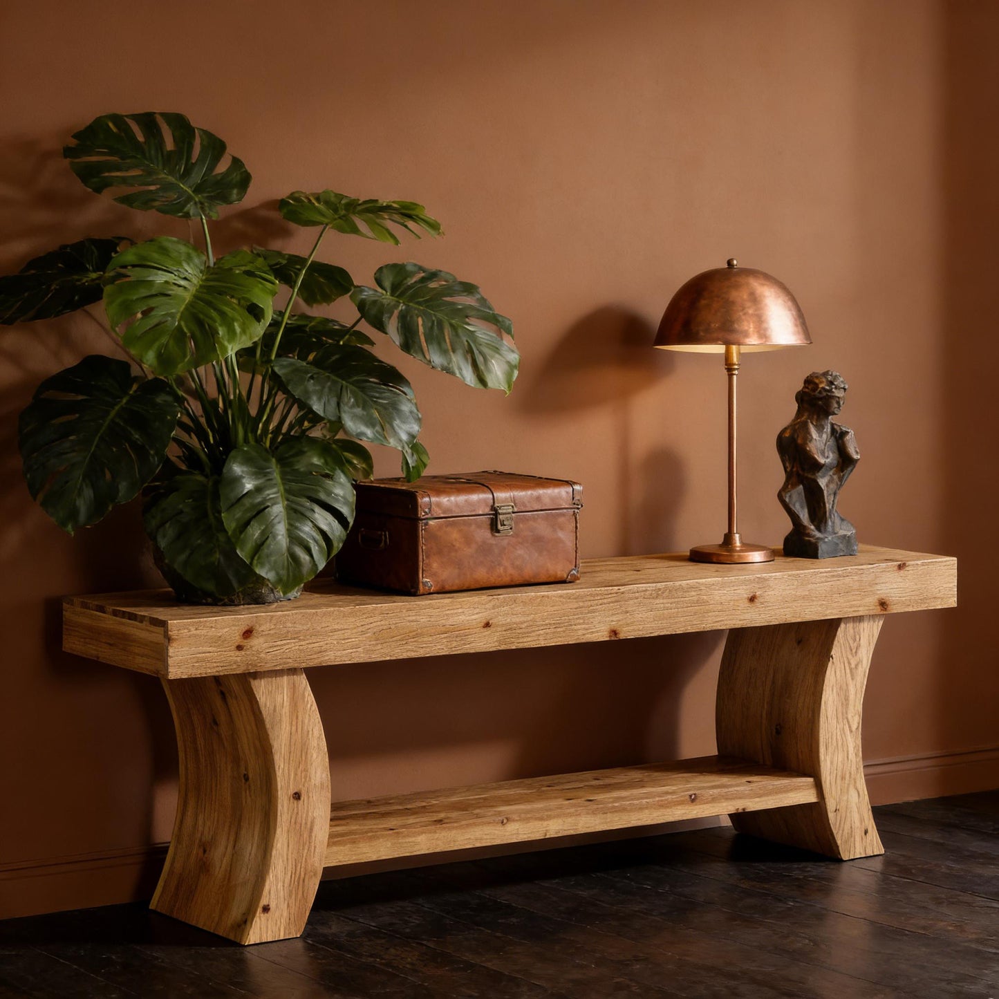 Farmhouse Console Table with Two-Tier Storage - Brown