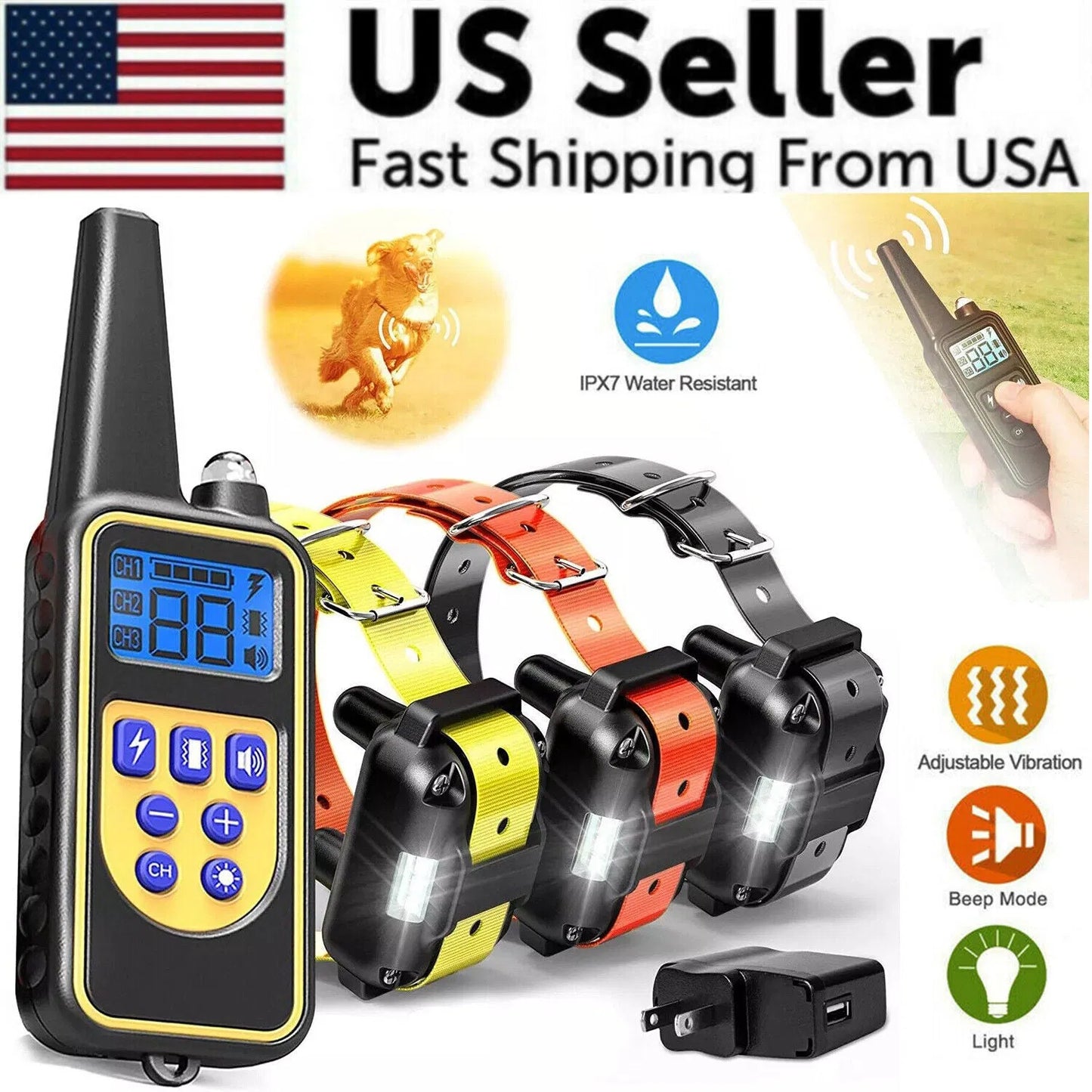 Dog Training Collar with Remote Shock and Waterproof PET Trainer - Rechargeable, US Standard