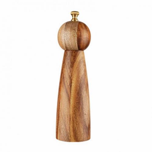Round Head Wood Spice Grinder - Ceramic & Acacia Kitchen Tool