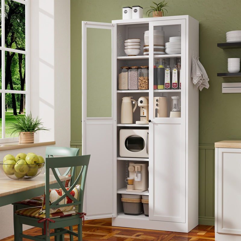 72-Inch White Metal Pantry Cabinet with Adjustable Shelves