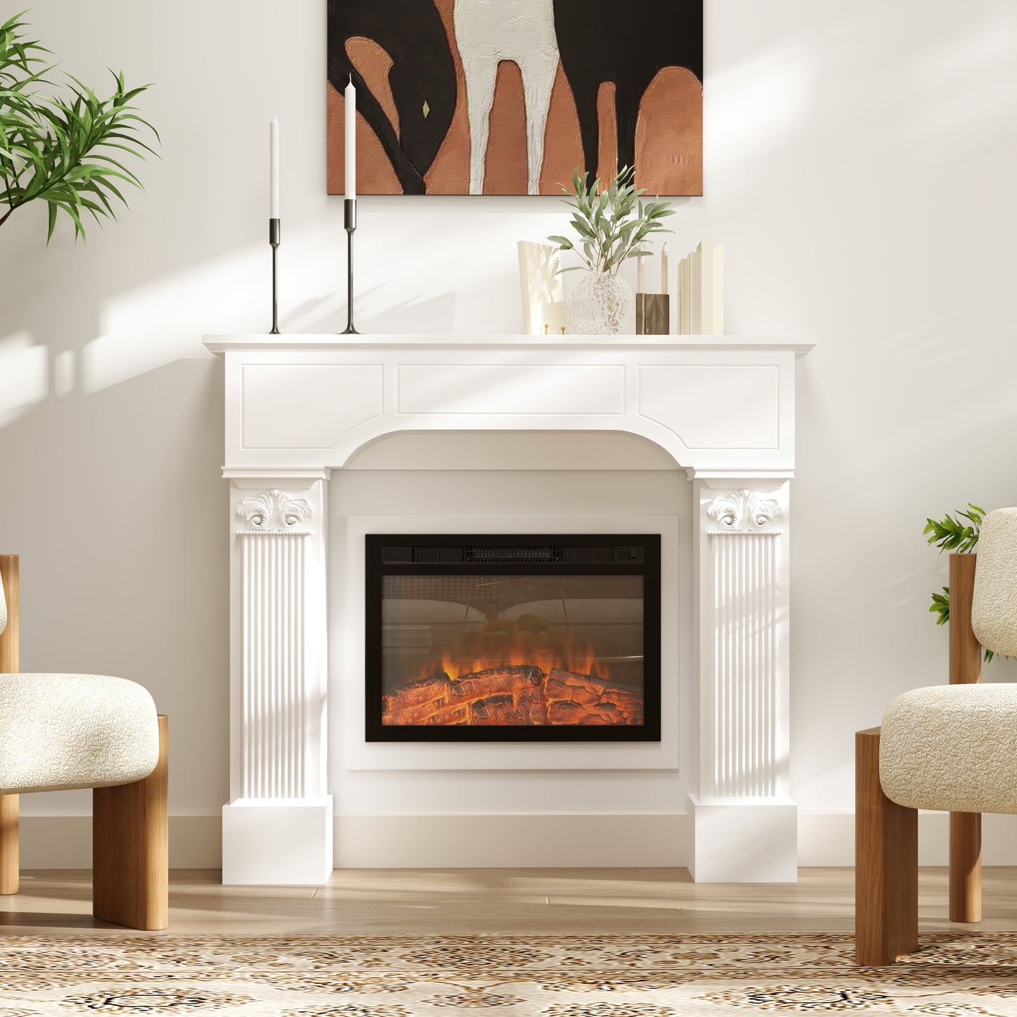 White Fireplace Mantel Surround for Electric Fireplaces - 43.3" W x 42.8" H