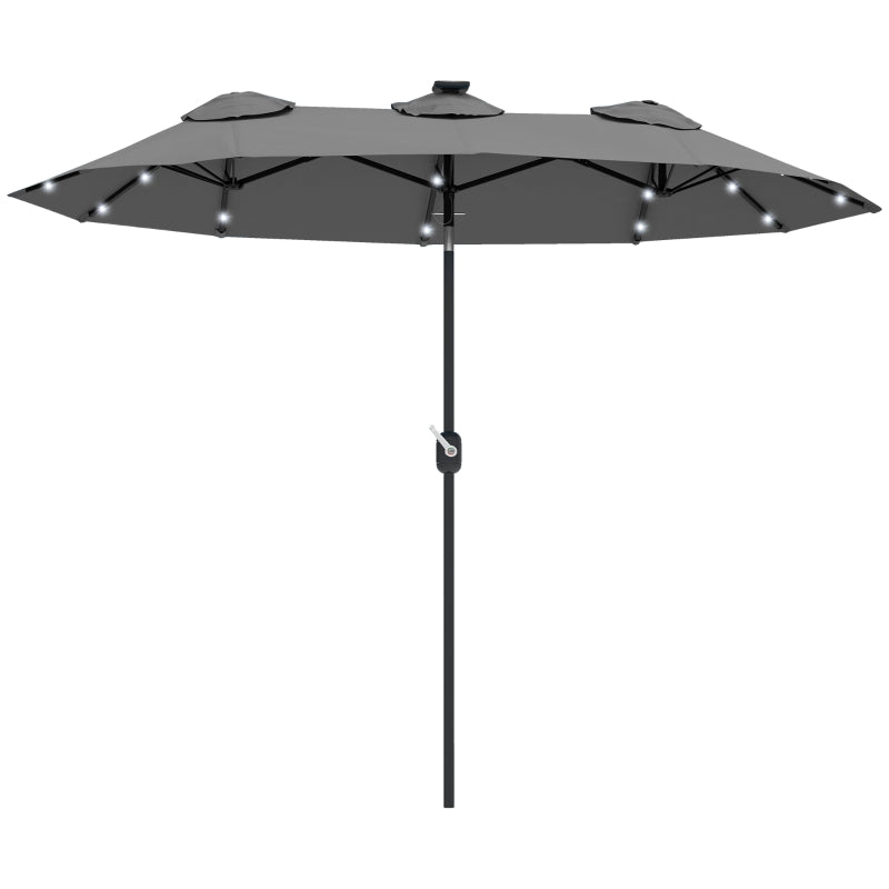 Double-Sided Patio Umbrella with LED Solar Lights - Gray