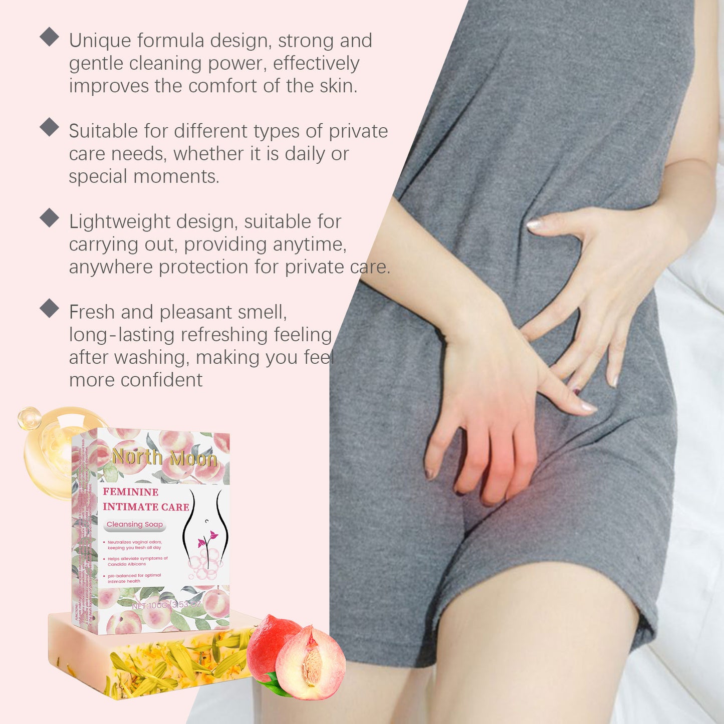 Gentle Feminine Cleansing Bar Soap with Peach & Aloe Vera Extract