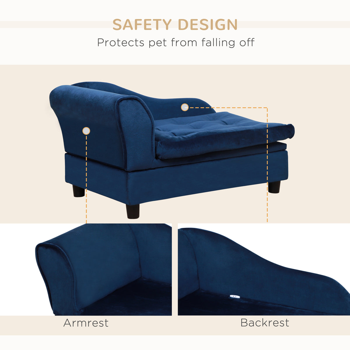 Small Dog Bed with Hidden Storage - Modern Pet Sofa with Soft Foam & Blue Finish