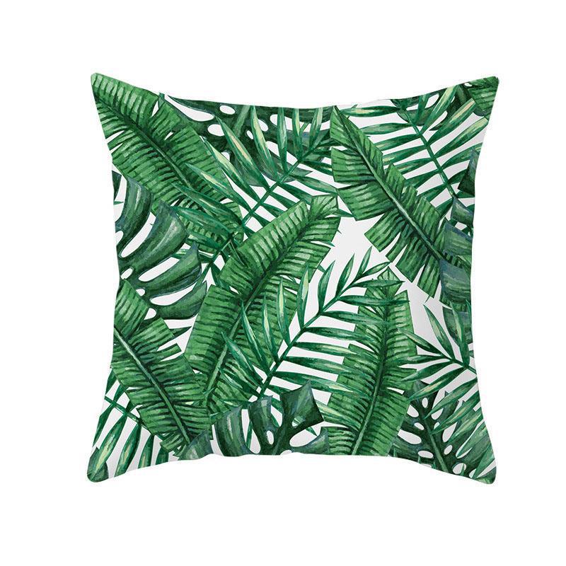 Green Plant Tassel Sofa Pillowcase - 45x45cm Plush Cushion Cover