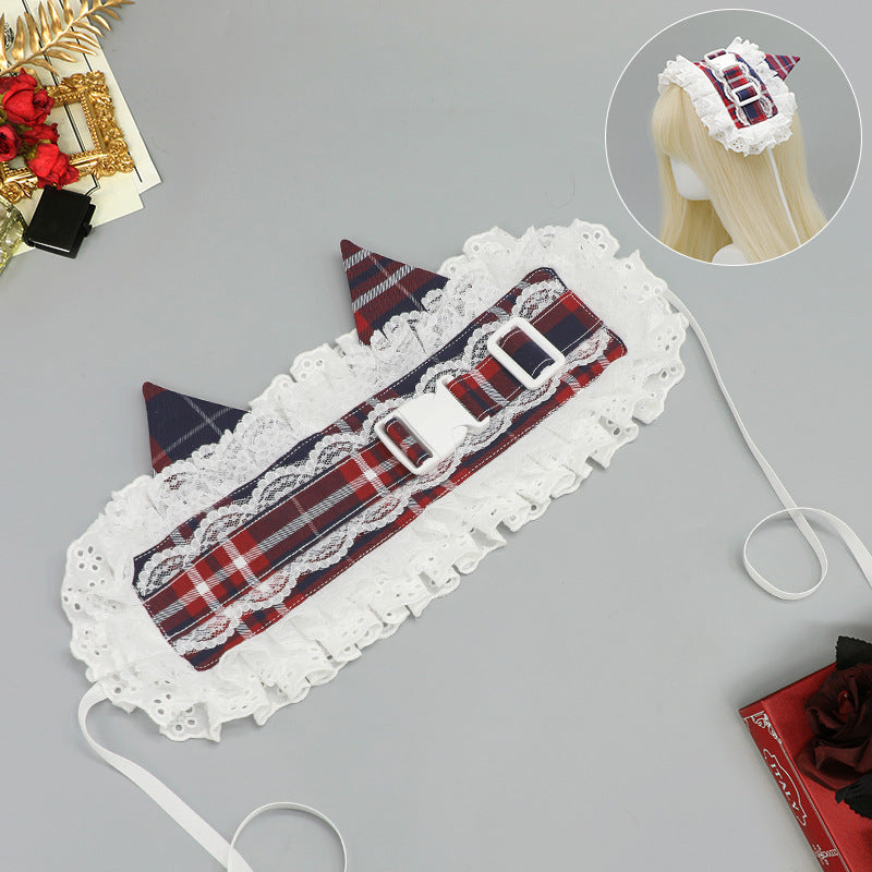 Cute Cat & Rabbit Hair Band - Retro Plaid Buckle