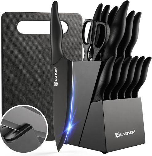 16-Piece Kitchen Knife Block Set with Cutting Board & Sharpener