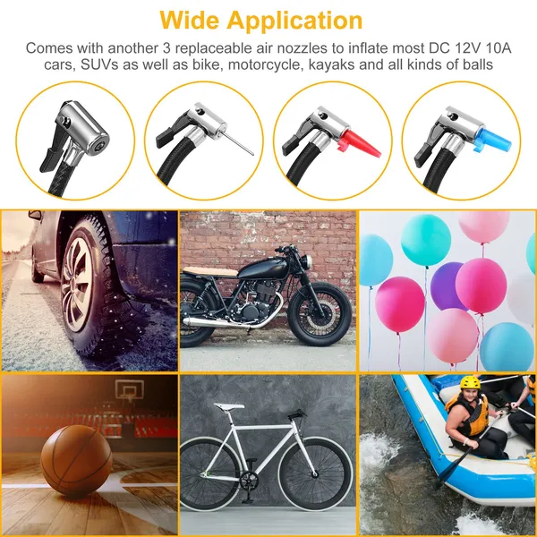 12V DC Tire Inflator Air Compressor 150 PSI with LCD Display & LED Light