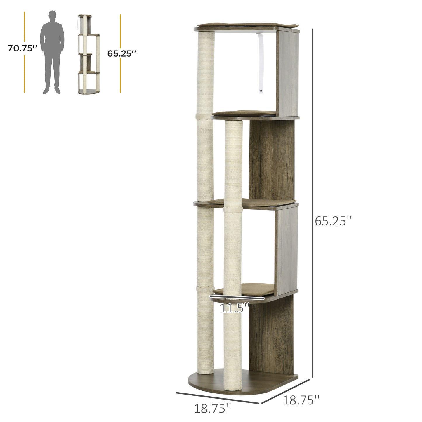 65-Inch Modern Corner Cat Tree Tower with Scratching Posts for Indoor Cats - Cream White