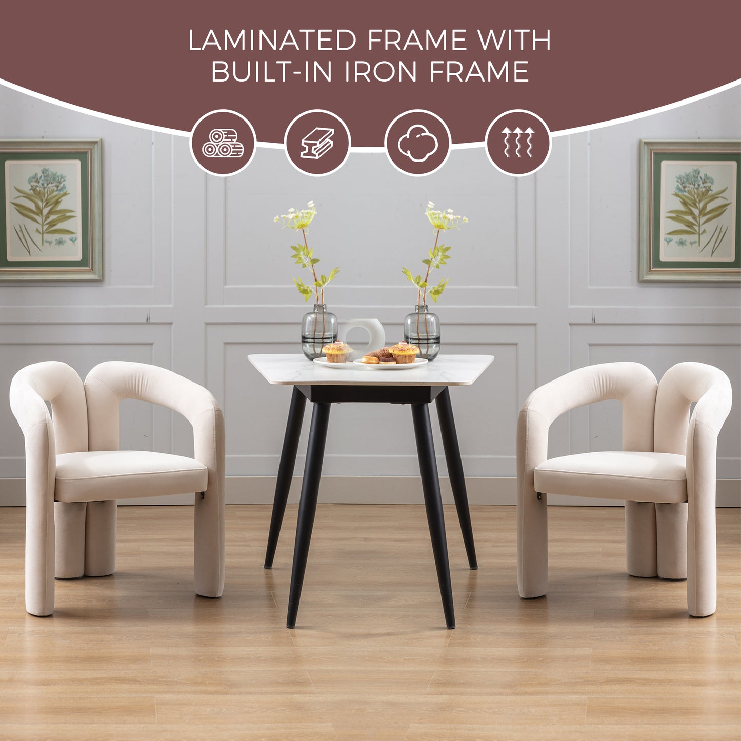Beige Velvet Upholstered Accent Dining Chair - Set of 2