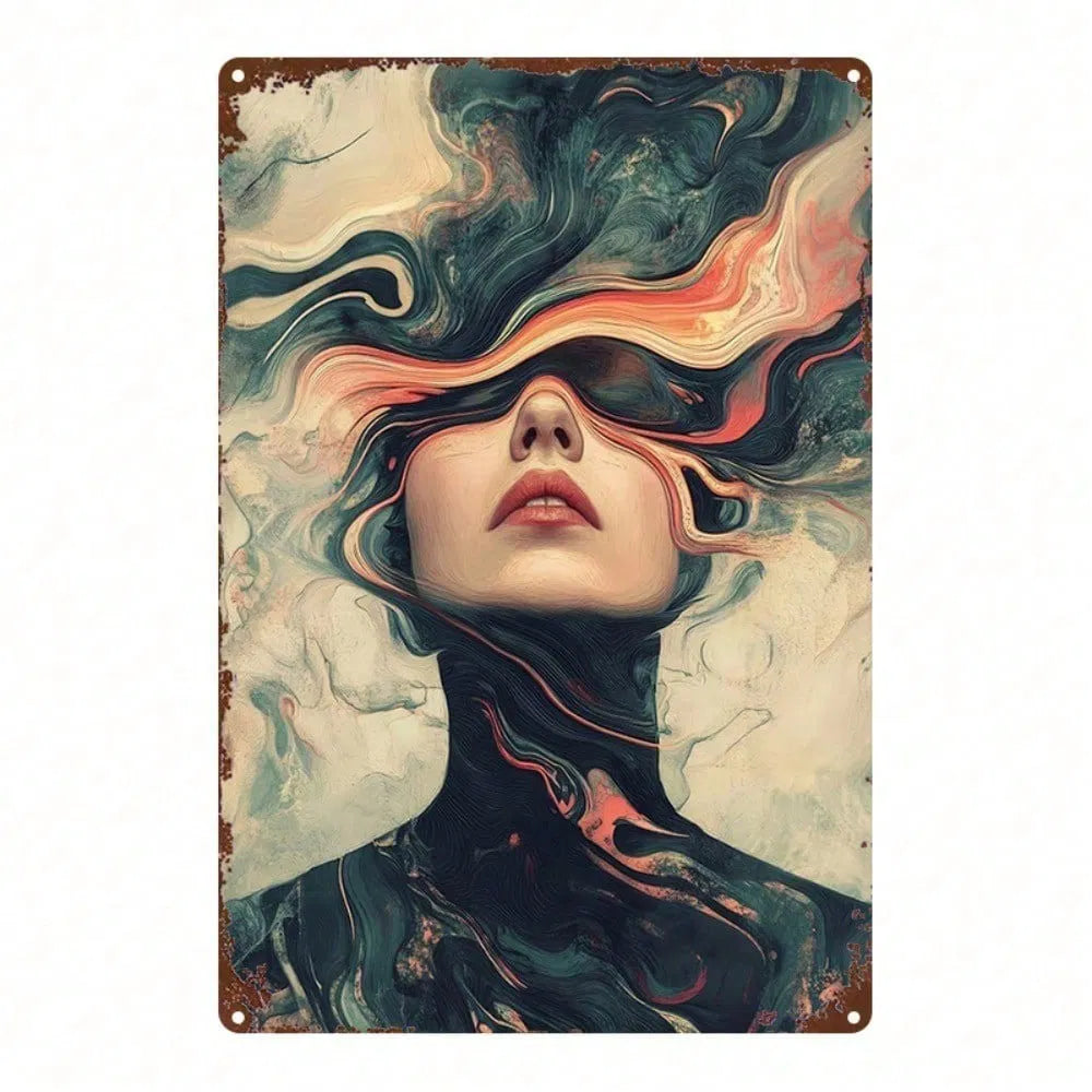 Abstract Woman Drowning Metal Sign - 8x12 Inch Wall Decor