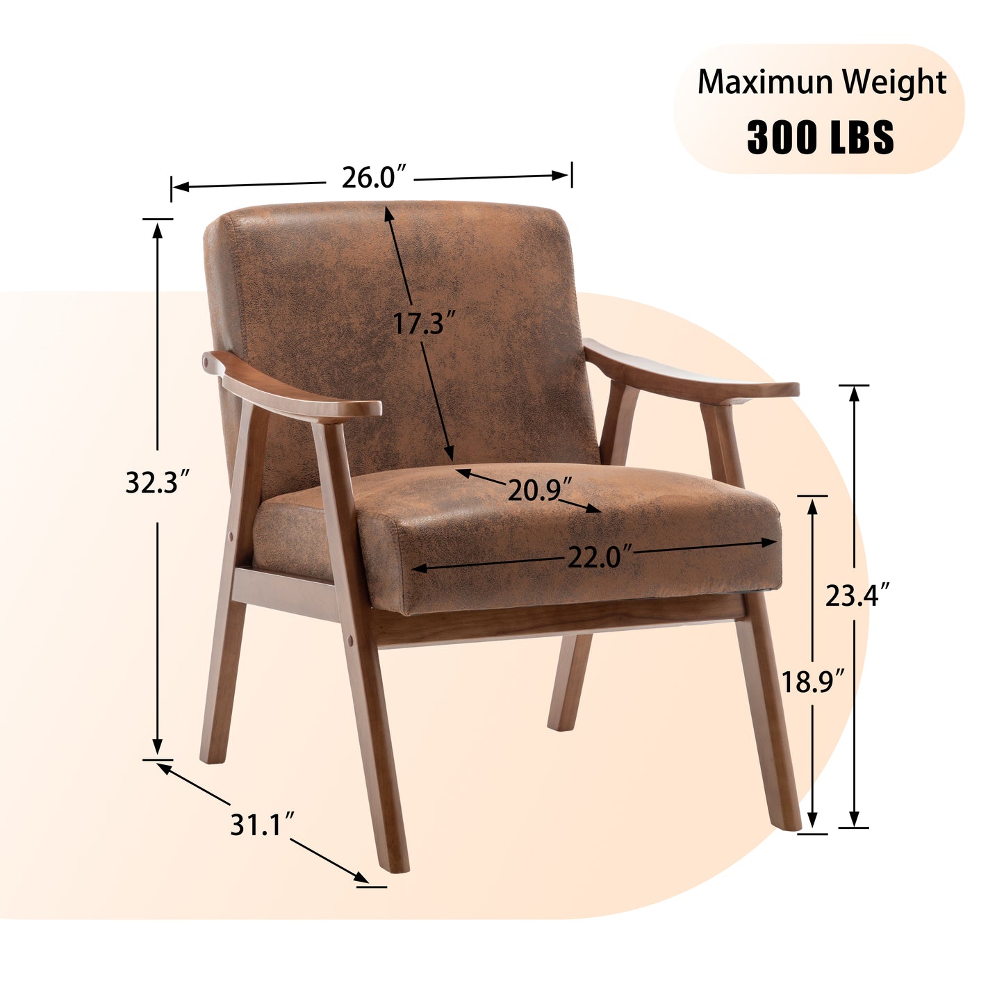 Mid-Century Modern Accent Chair with Solid Wood Frame - Brown