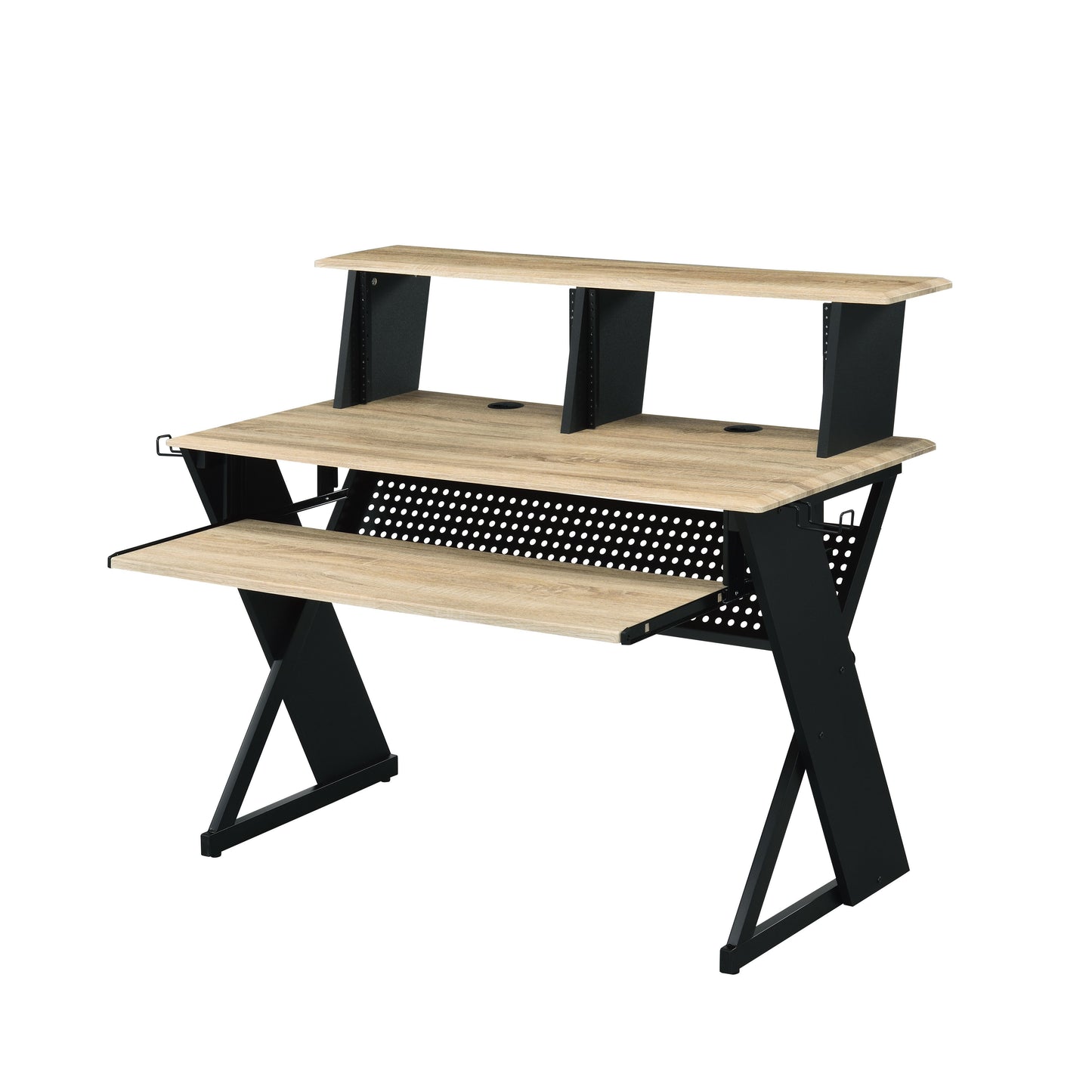 Natural Oak Finish Music Recording Studio Desk with Storage