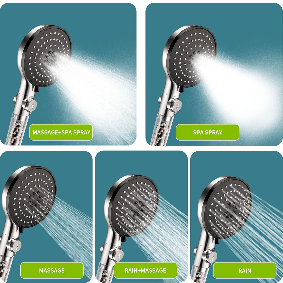 Handheld Shower Head with 1.5m Hose and On/Off Button - Black
