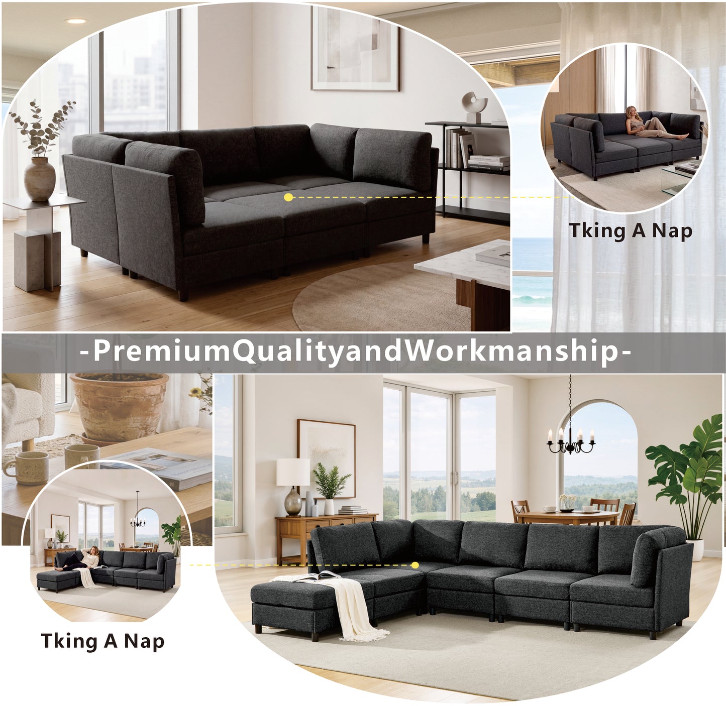 Modular Corner Sofa - Freely Configurable Dark Gray Sectional