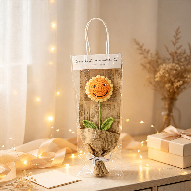 Handmade Crochet Sunflower Bouquet Artificial Floral Gift for Teacher's Day & Birthdays