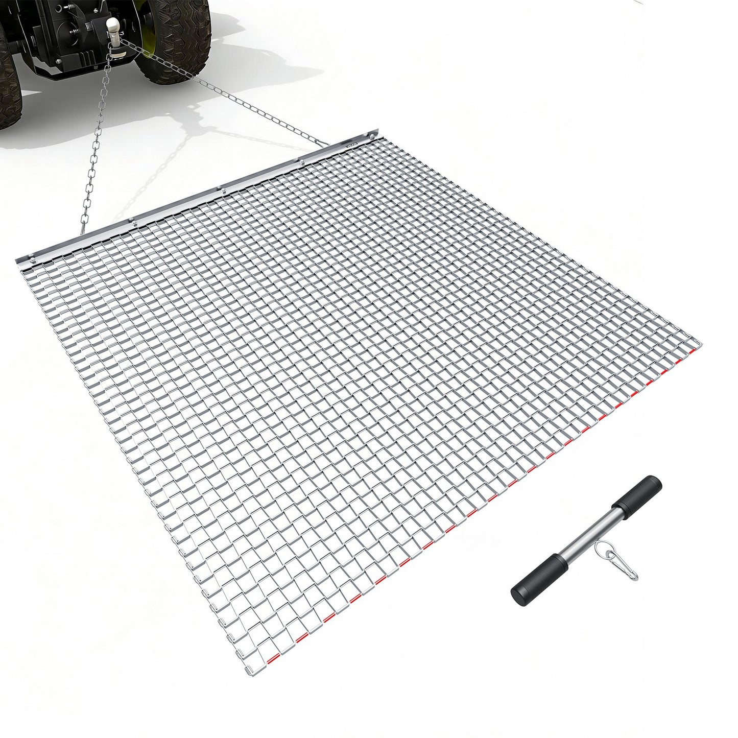 4x4 ft Chain Harrow for Gravel Driveways & Farm Fields - Galvanized Steel Drag Mat with Towing Chain