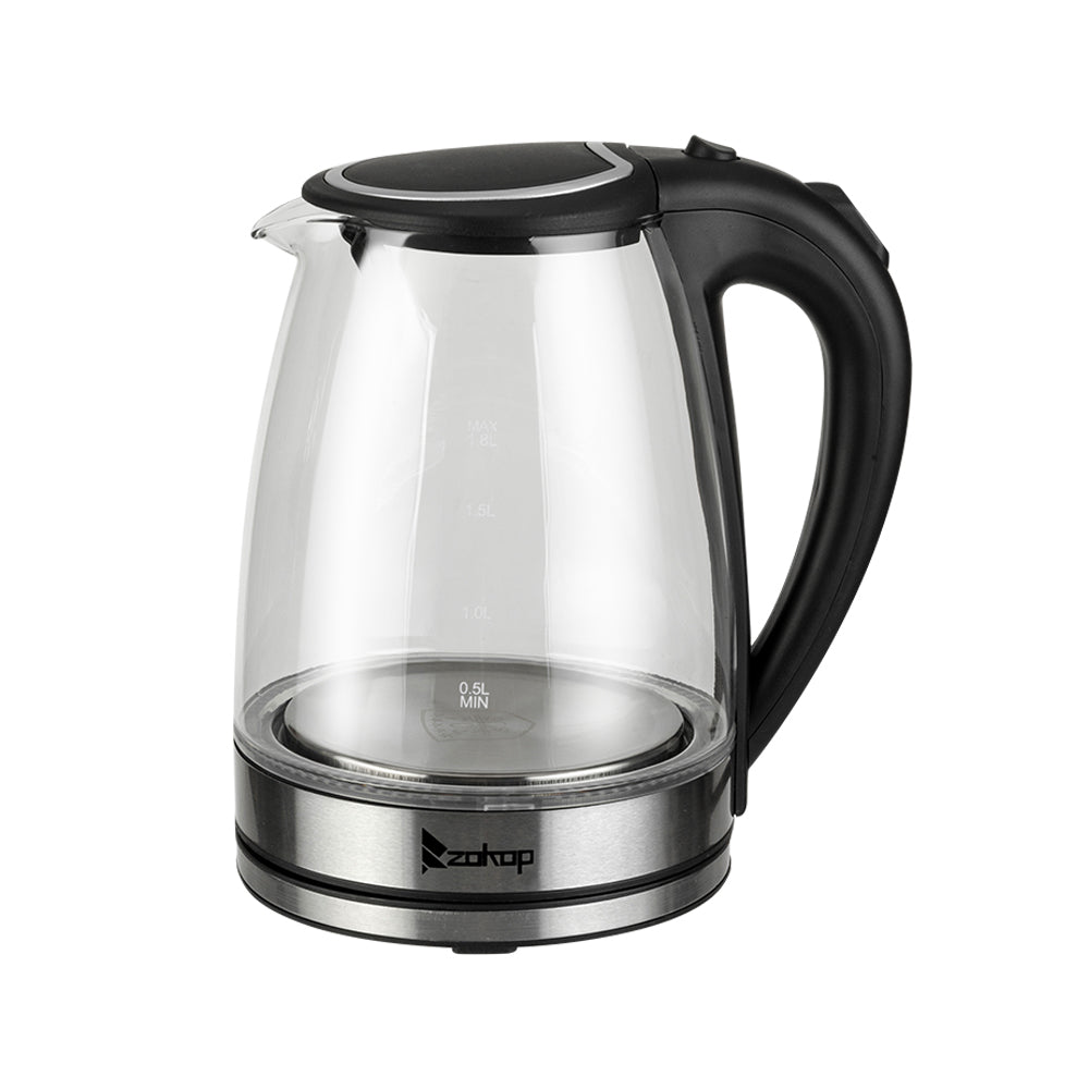 1.8L Electric Glass Kettle with Blue LED, Auto Shut-Off, 1500W
