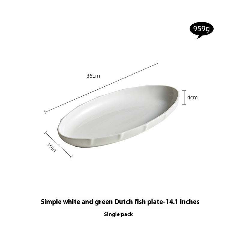 Japanese Style Large Fish Serving Plate - Ceramic Dinner Dish, Multiple Sizes