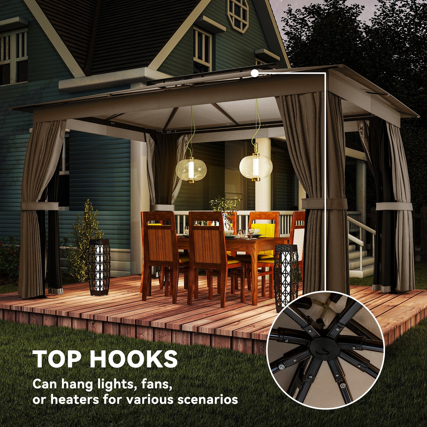10x12 Outdoor Patio Gazebo with Curtains & Netting - Khaki