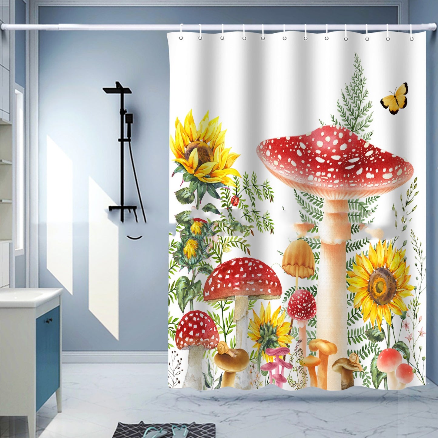 Waterproof Digital Printing Shower Curtain - Punch-Free European Style 183x214cm