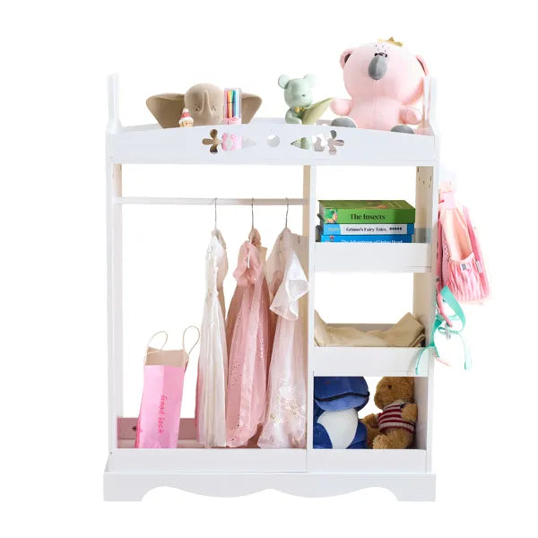 White MDF + Particleboard Children's Wardrobe With 1 Mirror, 3