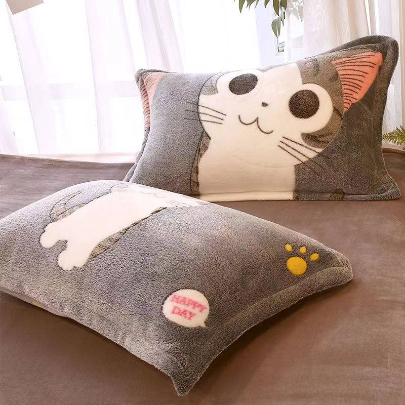 Fleece-Lined Double-Sided Winter Pillowcase - Coral Fleece, 48x74cm, Multiple Styles