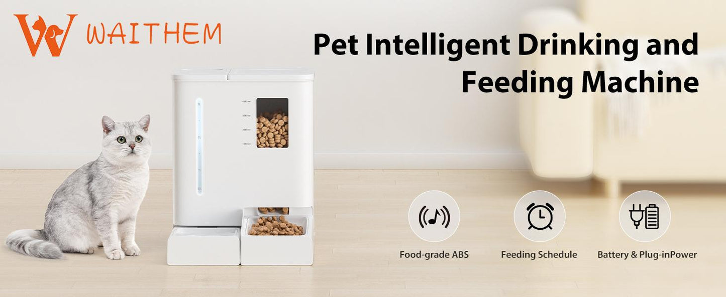 WiFi Automatic Pet Feeder & Waterer Set - 2-Week Capacity, App Control, Detachable & Washable