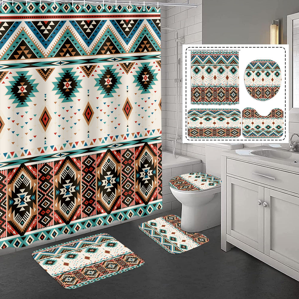 Bathroom Shower Curtain and Floor Mat Set - Polyester, Anti-slip, Modern Style
