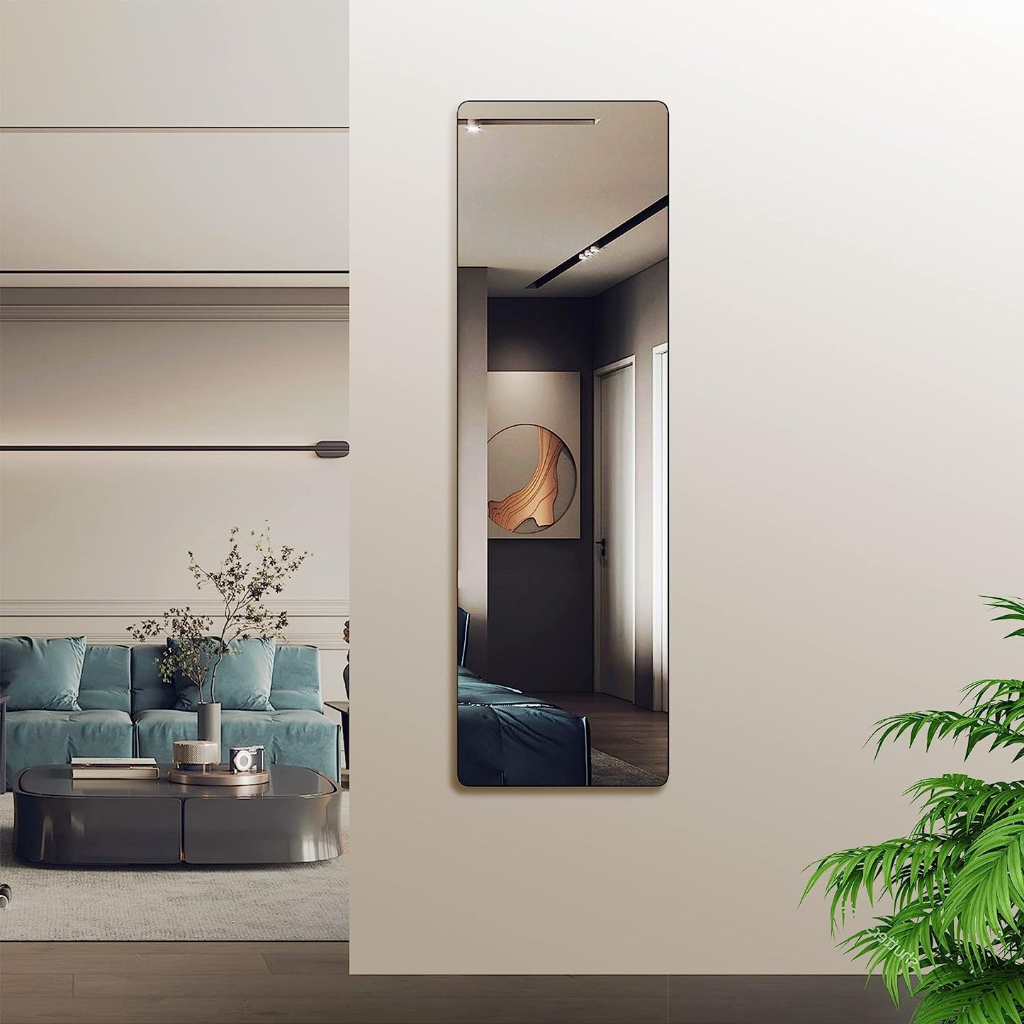 47 x 14 Inch Black Rectangular Door Mirror - Classic Design