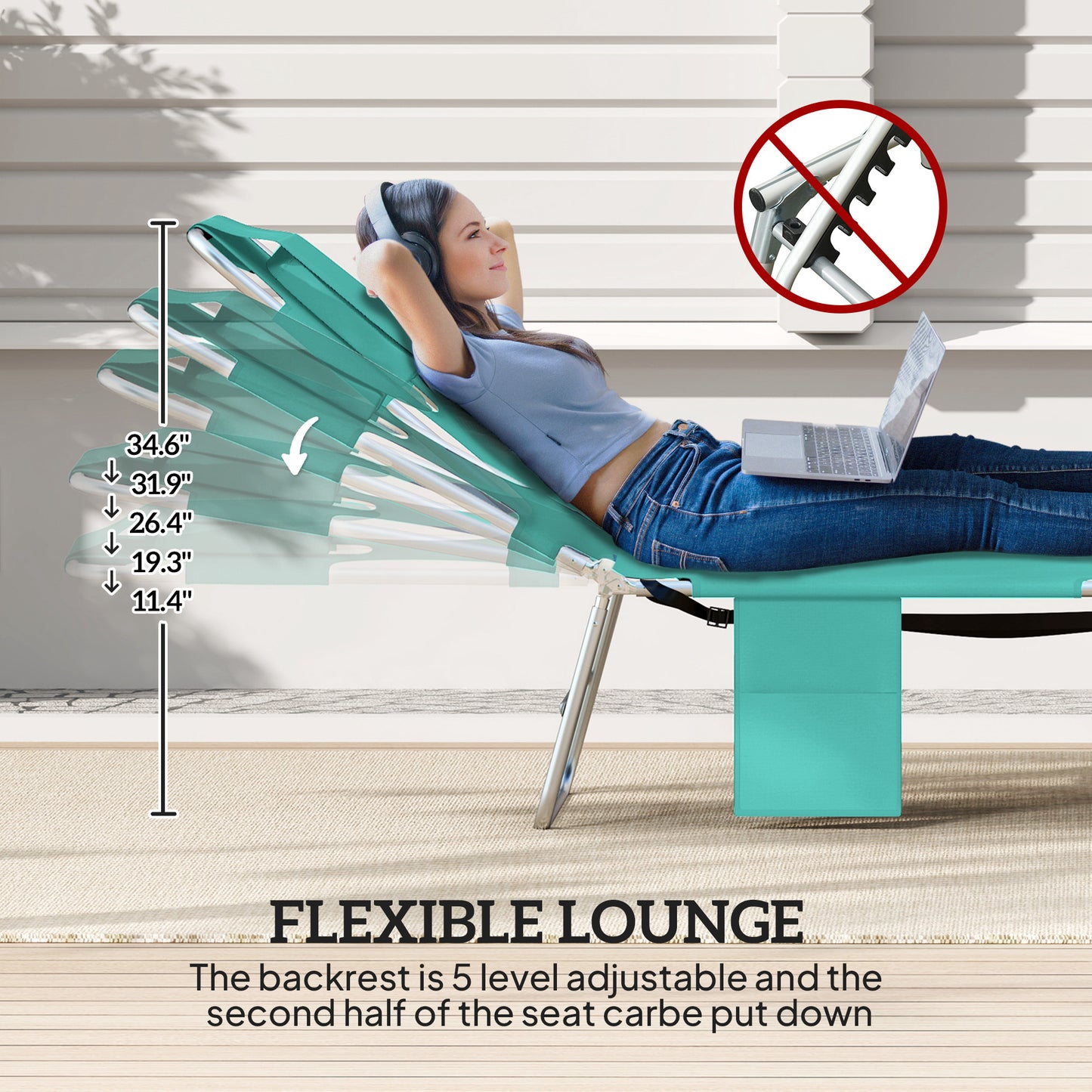 Adjustable Folding Tanning Chair with Face Hole - Light Green