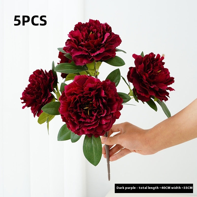 Artificial Flower Peony Bouquet 5-Head Silk Flower Arrangement for Home & Wedding