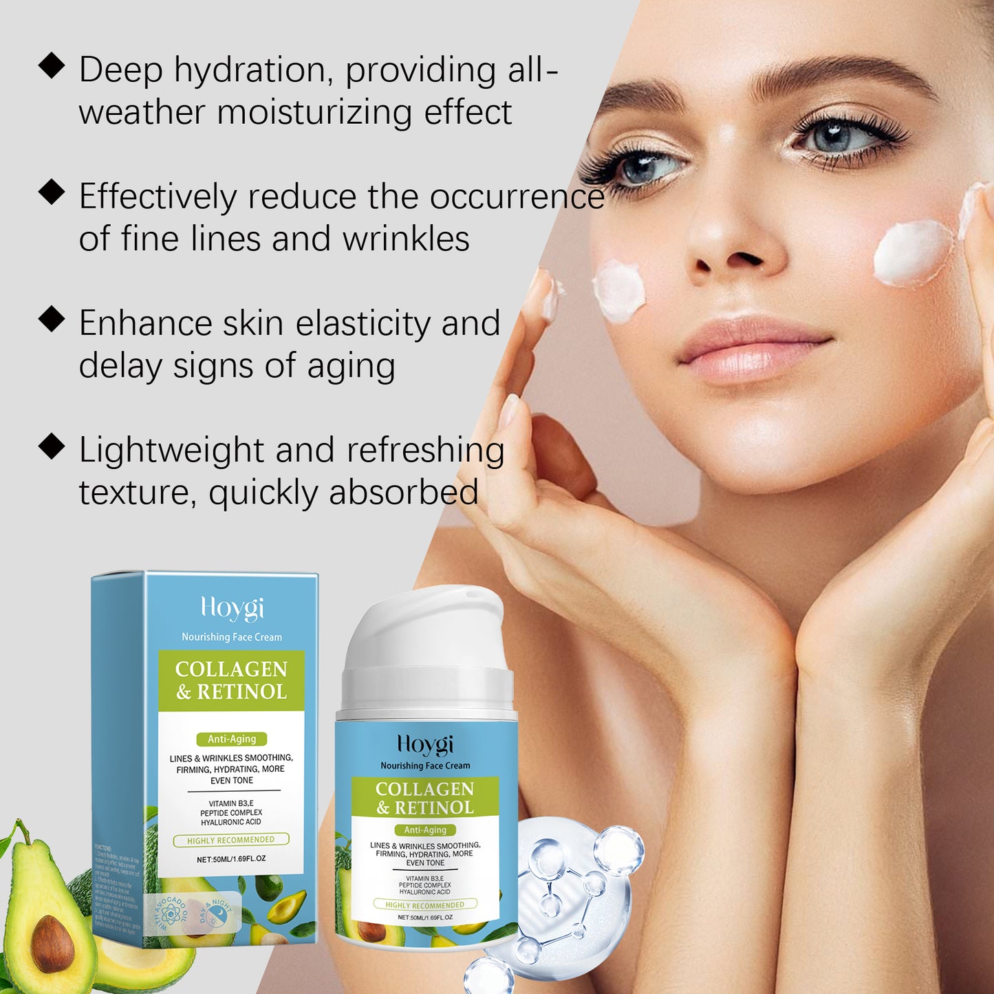 Collagen Facial Moisturizer with Hyaluronic Acid & Avocado Oil - 50ml