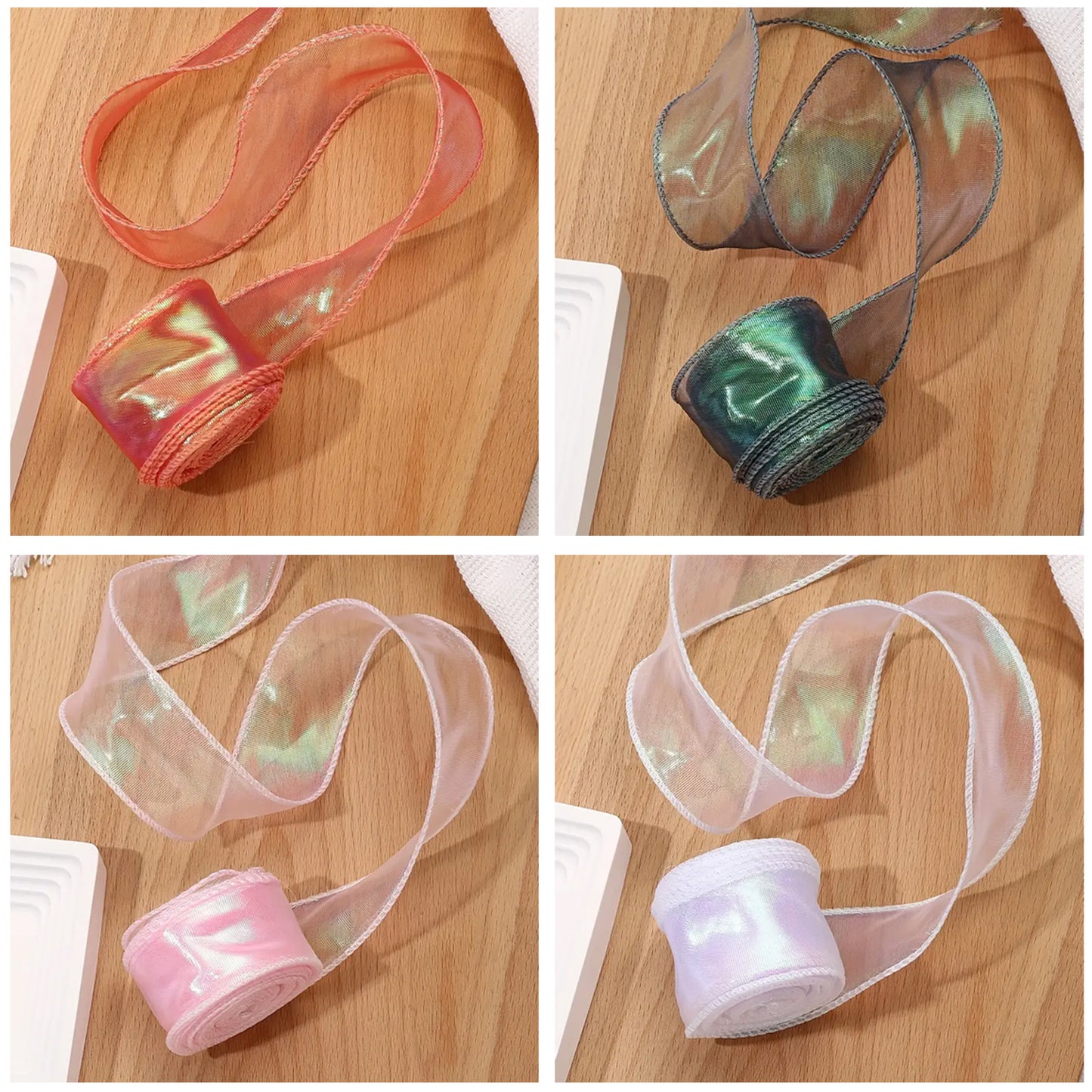 10 Yard Shimmer Sheer Organza Ribbons - 5 Rolls in 5 Colors