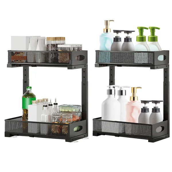 2-Tier Under Sink Organizer with Adjustable Sliding Baskets