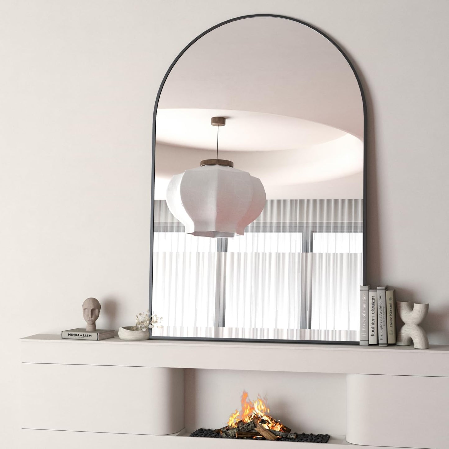 24x32 Inch Black Metal Framed Arched Bathroom Mirror