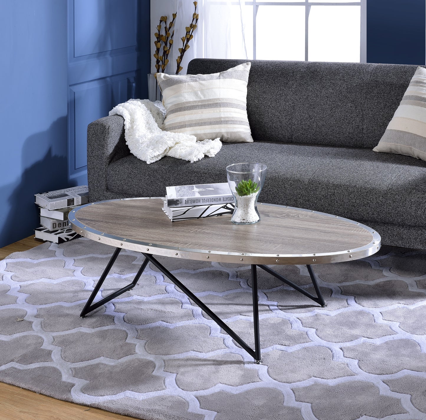 Allis Weathered Gray Oak Coffee Table with Metal Finish