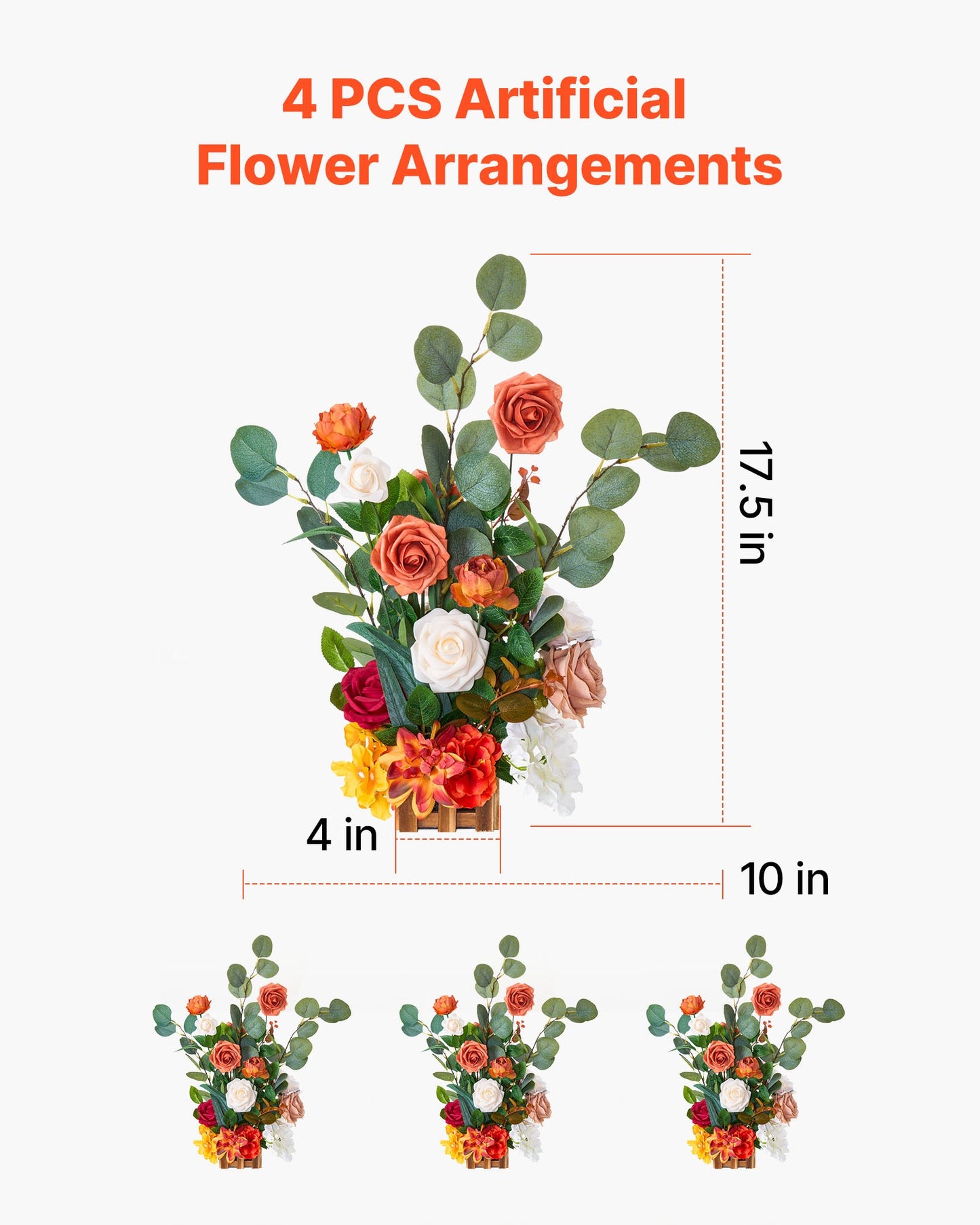 Set of 4 Faux Flower Arrangements for Wedding Centerpieces - Multicolor