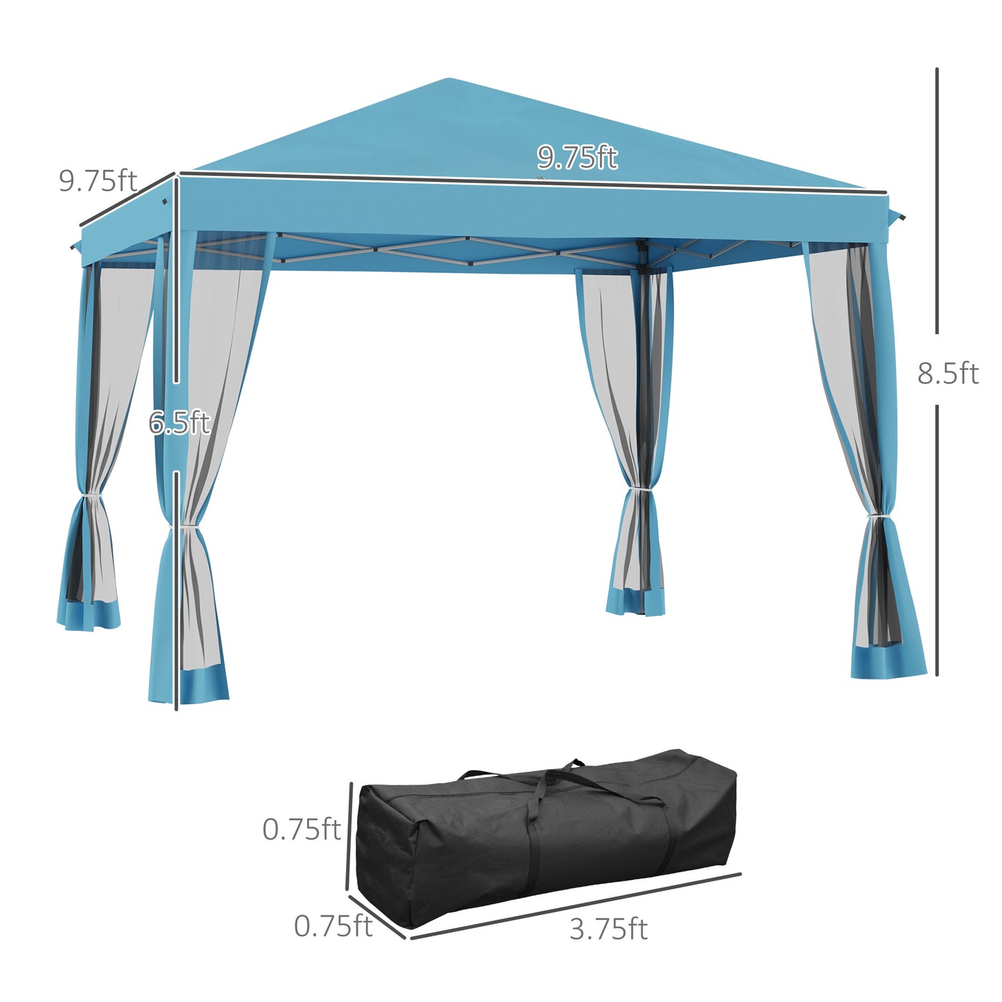 10x10 Pop Up Canopy Tent with Netting & Carry Bag - Light Blue
