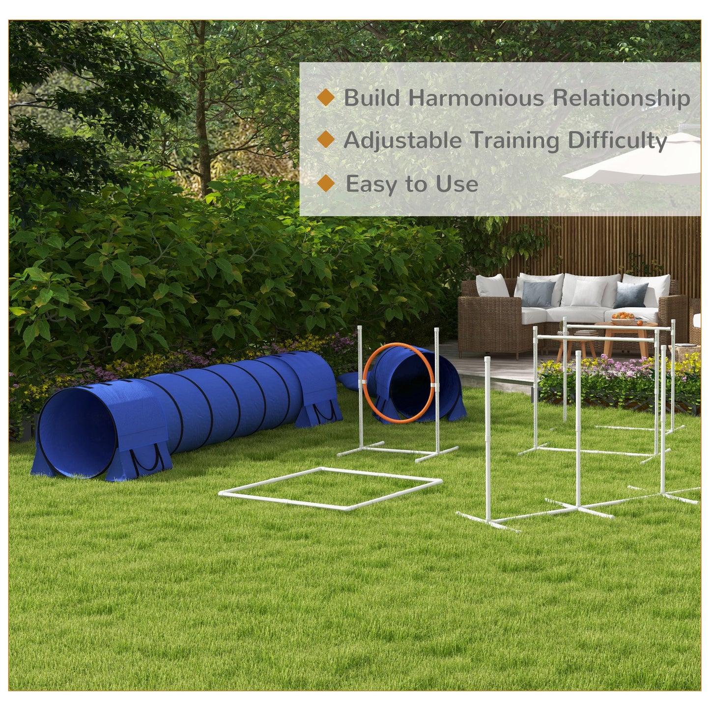 Dog Agility Training Equipment Set with Tunnels, Hurdles, Poles & Ring