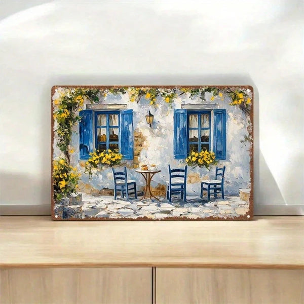 Vintage Greek Café Floral Metal Tin Sign - 11.81x7.87 Inch