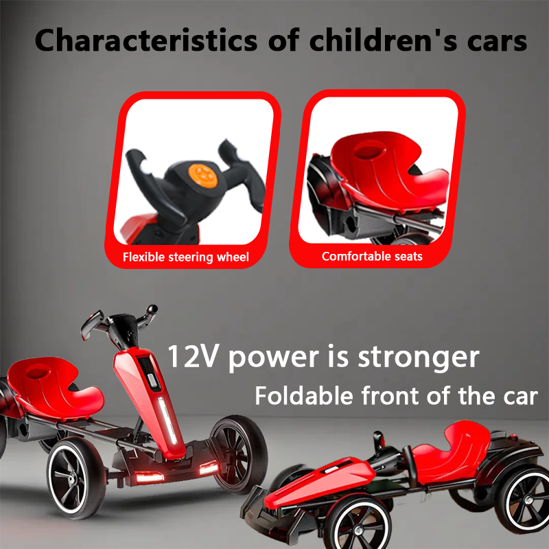 12V Electric Kids Go Kart with Adjustable Seat - Red