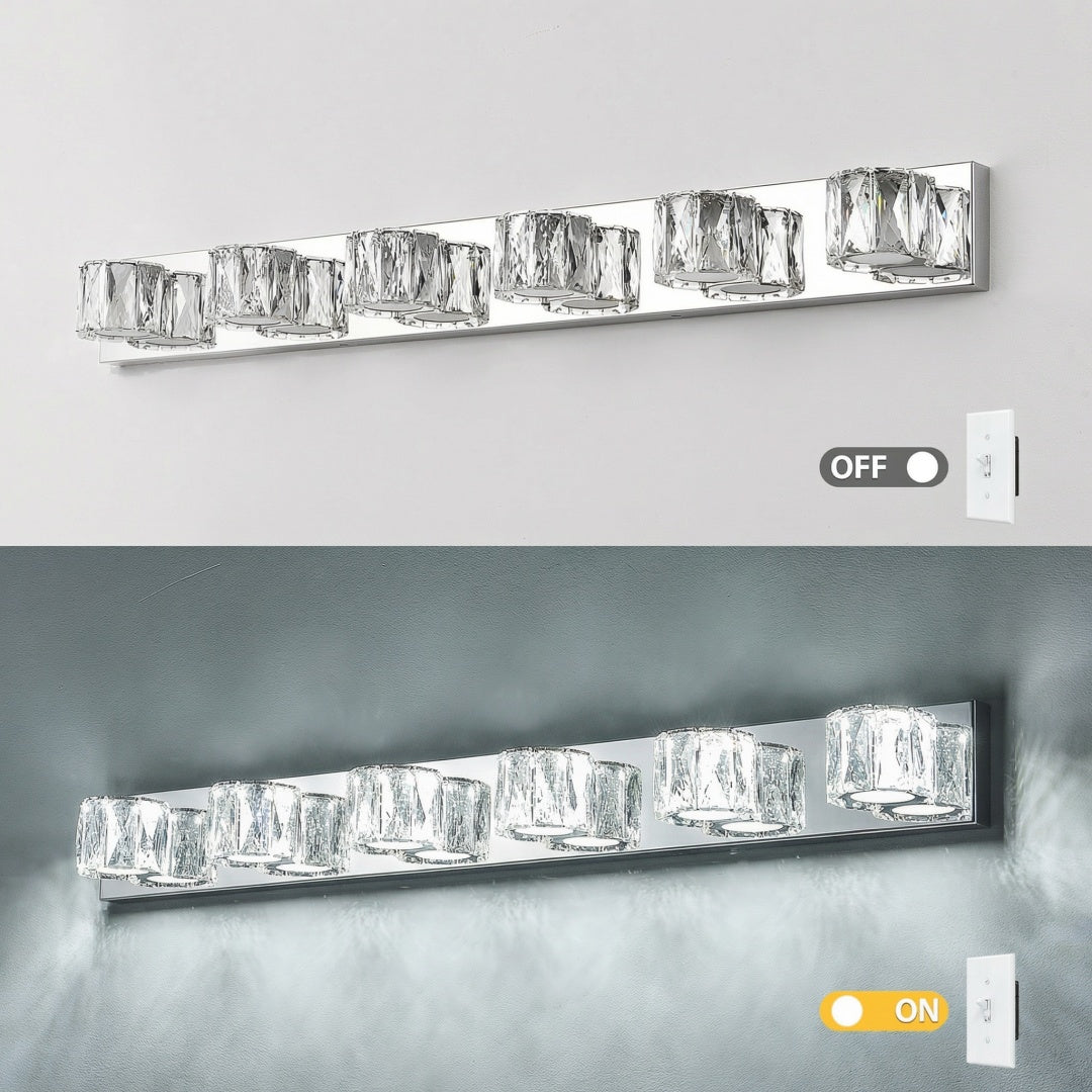 Modern Crystal 6-Light LED Wall Sconce - Chrome Vanity Light