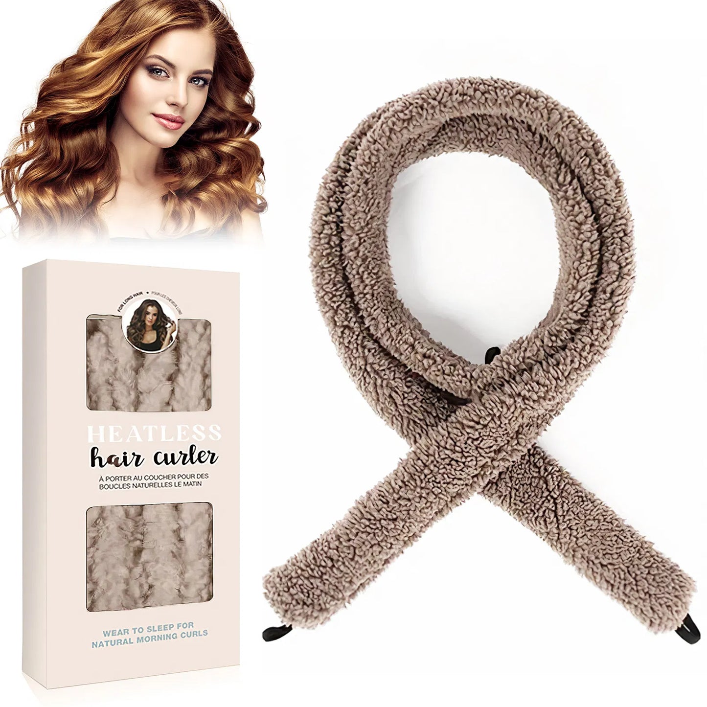 Satin Heatless Hair Curler Set - Overnight Wave Styling - Coffee