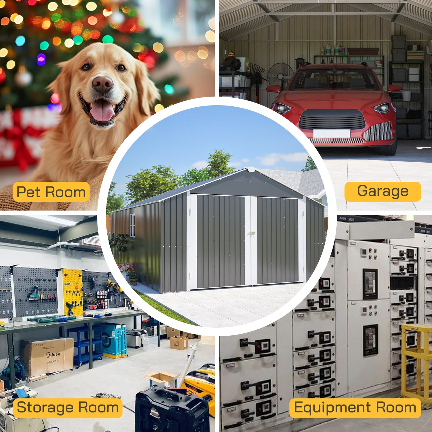 12x20 FT Outdoor Metal Shed - Spacious Storage with Double Doors
