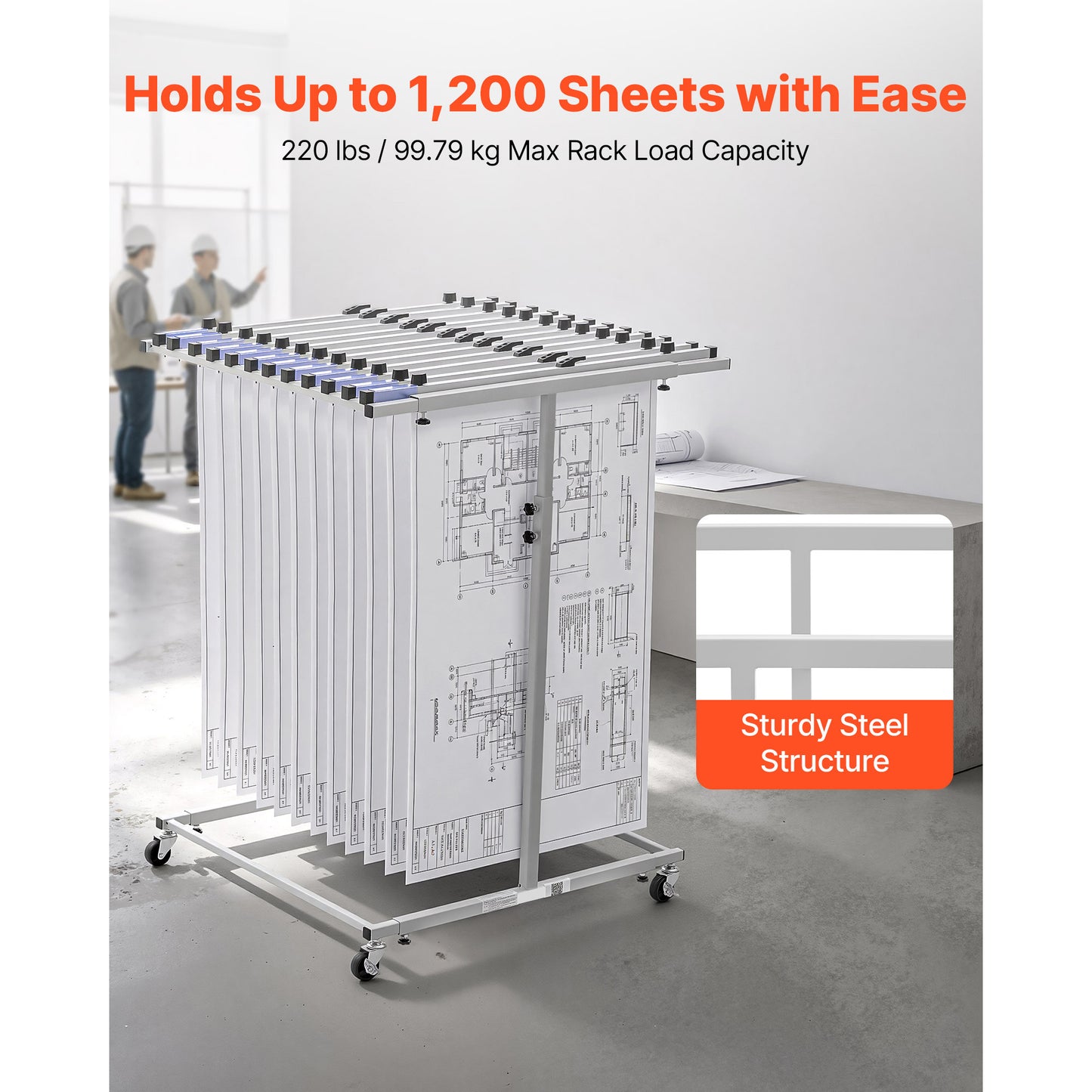 Adjustable Steel Blueprint Storage Rack on Wheels - Vertical Drawing Organizer for Construction & Office