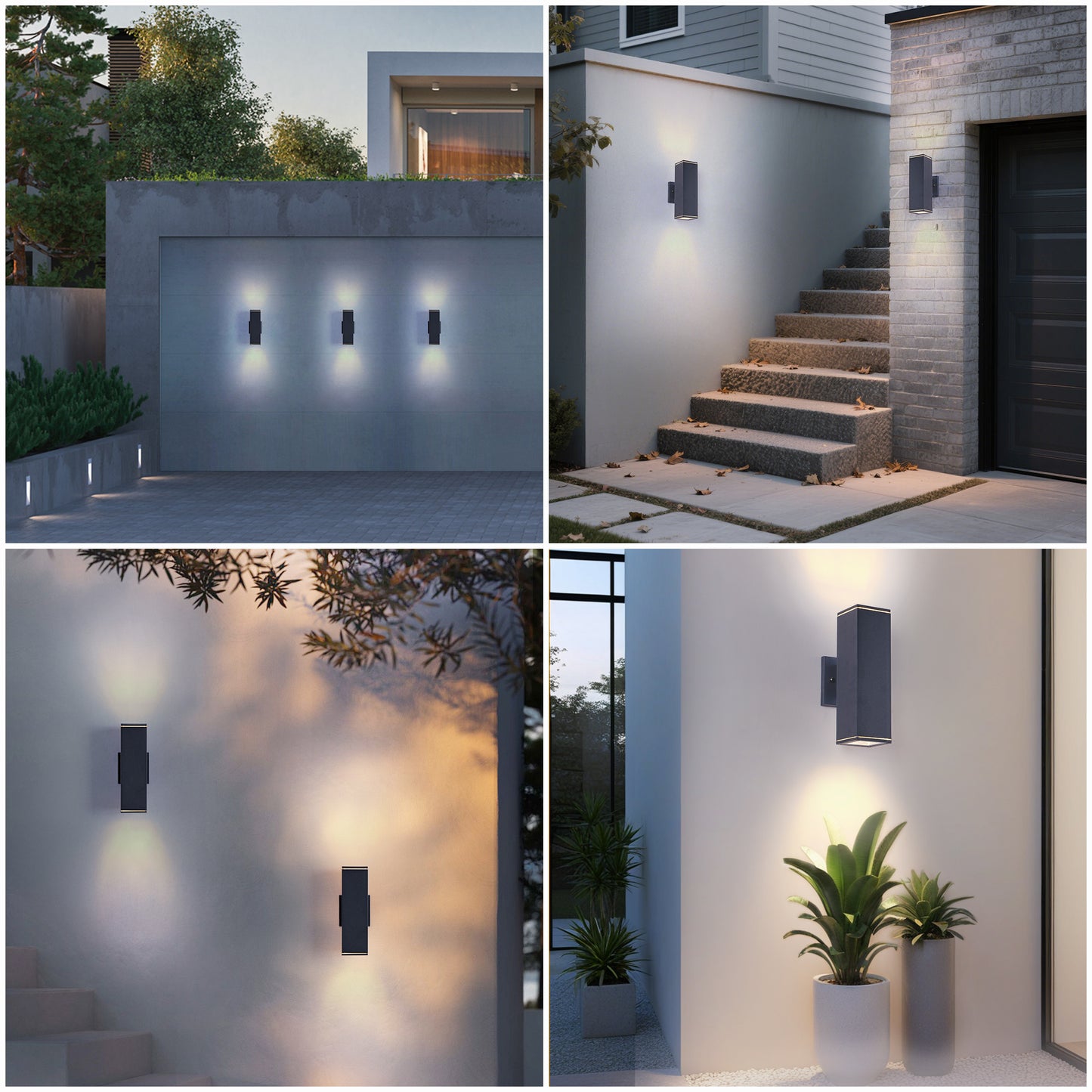 Modern Outdoor Wall Sconce Light - Waterproof Aluminum 2-Pack