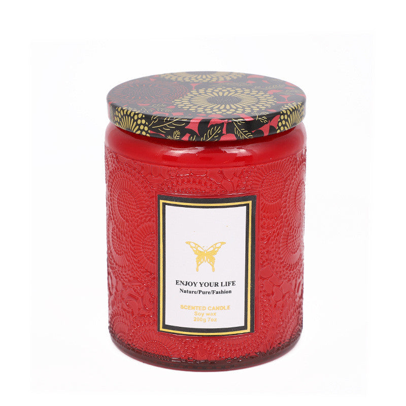 Embossed Glass Aromatherapy Candle - Handmade Fragrance Gift 200g