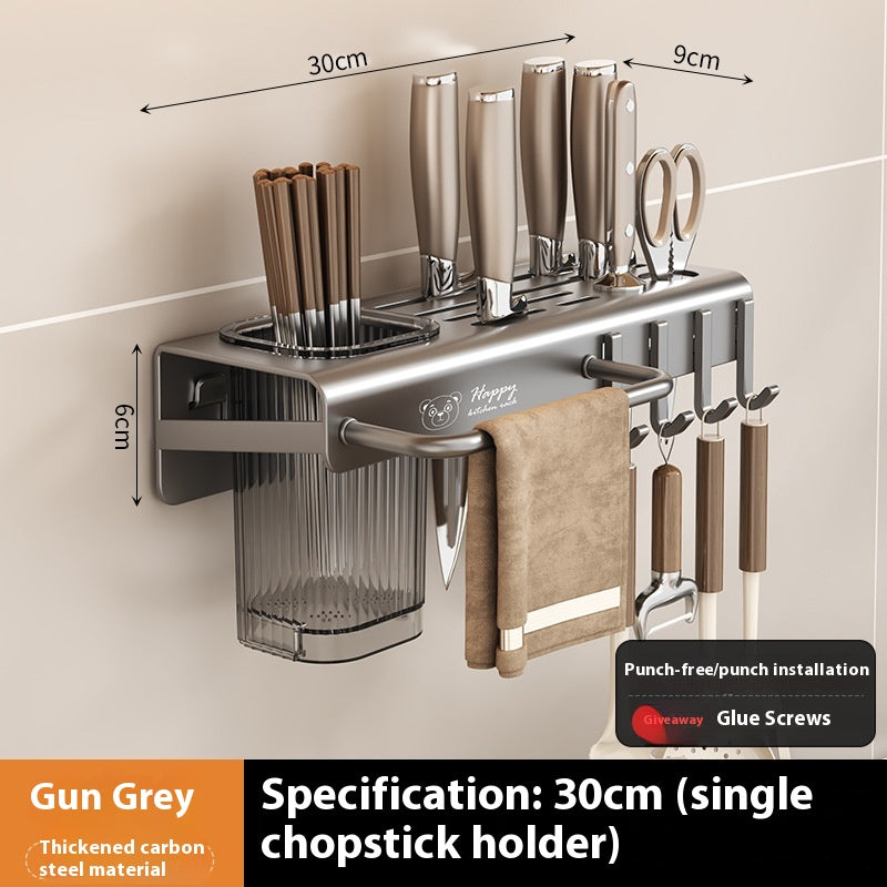 Multi-functional Kitchen Knife Rack Holder Punch-free Wall Mount Organizer